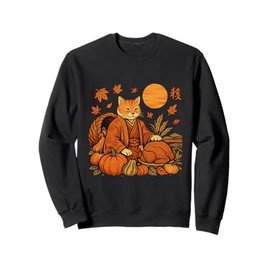 Samurai Cat Japanese Master Pumpkin Turkey Thanksgiving Sweatshirt