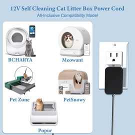 12V Power Cord for BCHARYA,Pet Zone,Meowant,PetSnowy Popur Self Cleaning Cat Litter Box Charger Replacement for BCHARYA Automatic Self-Cleaning Power Adapter ETL Listed (Black)