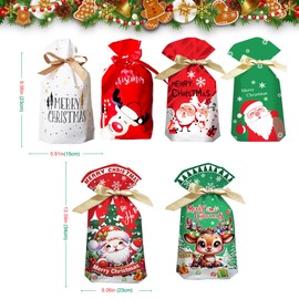 30 Pcs Christmas Drawstring Gift Wrapping Bags, Assorted Sizes Gift Wrapping Bag with String for Christmas Party Decoration