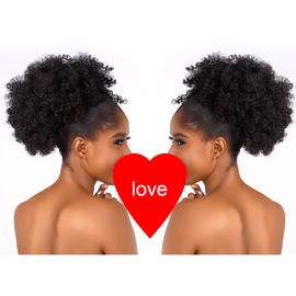 CECINILL Afro Puff kinky curly Drawstring Ponytail Extension for Black Women Synthetic Short Afro Kinkys Curly Afro Bun Extension Hairpieces Updo Hair Extensions with Two Clips(2#)