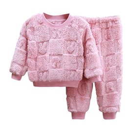 QUINTRA Toddler Kids Boys Girls Winter Long Sleeve Cartoon Prints Fleece Pajamas Tops Pants 2PCS Outfits Clothes Set Big Boys Stuff (Pink, 5-6 Years)