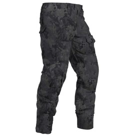 MERJAZ Tactical Pants for Men Water Resistant Hiking Pants Camo Cargo Pants with 10 Pockets No Belt and Kneepad Black Camo 32
