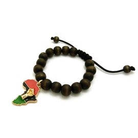 NYFASHION101 Power Fist on Pan Africa Charm with 12mm Adjustable Wooden Bead Macrame Bracelet, Brown/Gold-Tone