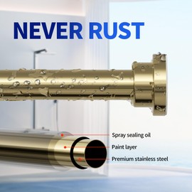 Mcrbeay Shower Curtain Rod, 1" Diameter Heavy Duty Tension Shower Rod, Non Slip Adjustable 28-74 inch No Drilling Shower Curtain Rods Spring Tension For Bathroom, Shower Stall, No Rust, Chrome Gold