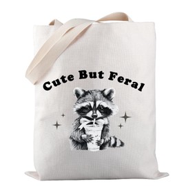 PWHAOO Funny Raccoon Tote Bag Cute But Feral Tote Bag Raccoon Lover Gift Raccoon Adult Humor Gift, Cute But Feral Tote