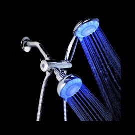 Ana Bath LSS5430CCP 4 Inch 5 Multi-Function Blue LED Light Dual Shower Head Combo Shower System with BRASS connector & 5-ft Stainless Steel Shower Hose - Premium Chrome