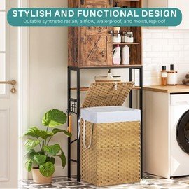 Laundry Hamper with Lid, 90L Foldable Clothes Hamper, Laundry Basket with Removable Liner for Bedroom, Bathroom, Wash Room, Laundry Rooms, and College Dorm, Natural