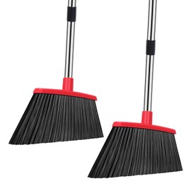 NACENA Heavy Duty Broom, 55 Inch Long Handle Outdoor Large Angle Brooms, Commercial Broom for Sweeping Indoor, for Home Garage Kitchen Office Courtyard Lobby Patio Lawn Concrete, 2 Pack (Black&Red)