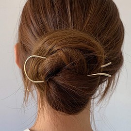 HYFEEL Metal Hair Fork 4.6 inch Simple U Shape Updo Hair Sticks Alloy Gold-plated 2 Prong Bun Hair Pins Clips Grips for Women Thick Hair Styling Tool Accessories, 3 Pack, Gold, Rose Gold, Silver