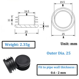 Round Tubing Plugs Dia.1(25 mm), Plastic Tubing Post End Caps Durable Chair Glide for Chair Table Stool Leg Bar Stool Glides Inserts, Fence Plugs, Furniture or Fitness Equipment End Caps