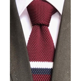 Knit Ties for Men Vintage Business Smart Casual 2" Skinny Stripe Knit Tie Striped Necktie Wine Red
