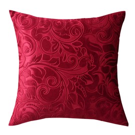 TangDepot Heavy Velvet Embossing Throw Pillow Cover, Classis Floral Anaglyph Velvet Fabric, Decorative Pillow Cover, Indoor/Outdoor Pillows Shell, Cushion Cover - (20" x 20", C07 Deep Red)