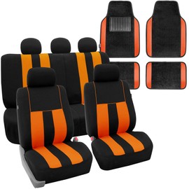 TLH Car Seat Covers Striking Striped Orange Automotive Car Seat Covers Full Set Universal Fit Airbag Compatible Split Bench with Interior Accessories Carpet Floor Mats for Cars, Auto, Trucks, SUV