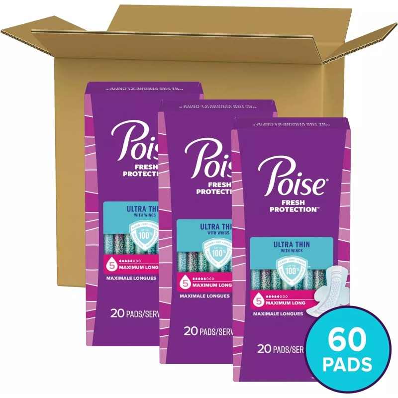 Poise Ultra Thin Incontinence Pads with Wings & Postpartum Incontinence