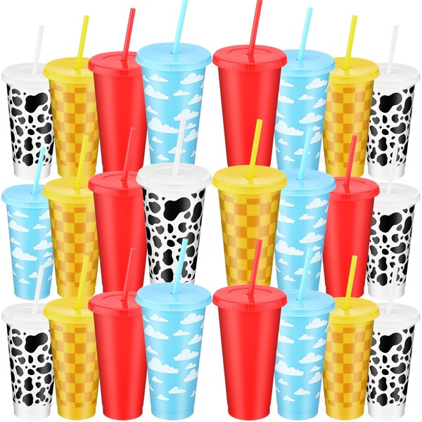 Havawish 24 Pcs Cartoon Story Party Plastic Tumbler with Lid