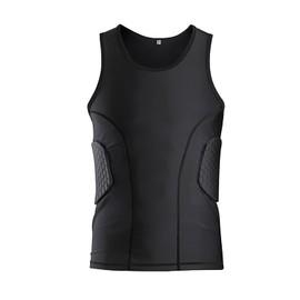 Padded Compression Shirt for Rib Chest for Men & Shoulder Protector Padded Shirt for Football Paintball Protective Gear (M, Sleeveless)
