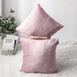 Luxton Set of 2 Velvet Square Cushion Covers Light Pink, Solid Plain Decorative Throw Pillow Covers for Bedroom Lounge Sofa (45x45cm)