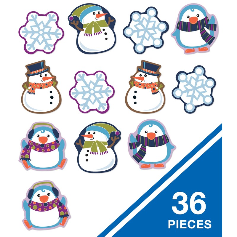 Carson Dellosa 36-Piece Winter Bulletin Board Cutouts, Snowman, Penguin &