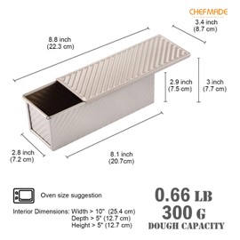 CHEFMADE Mini Pullman Loaf Pan with Lid, 0.66Lb Dough Capacity Non-Stick Rectangle Corrugated Toast Box for Oven Baking 2.8" x 8.1"x 2.8"(Champagne Gold)