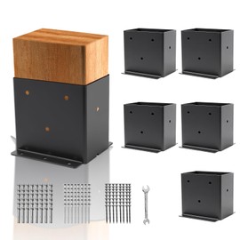 6 Set 4“× 6” Post Base, (Inner Size 3.6"x 5.6") Post Brackets,Black Metal Powder-Coated Thick Steel Post Anchor Outdoor for Support Deck Base Plate Pergola Brackets Fence Kit,Mialbox Post Mount