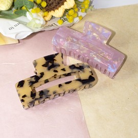 COLLIBEL Large Claw Clips 4.1 IN Tortoise Acrylic Stylish Hair Accessories for Thick and Thin Hair 2pc Set Cute Clips for Women Teen Girls (Lilac, Tortoise)