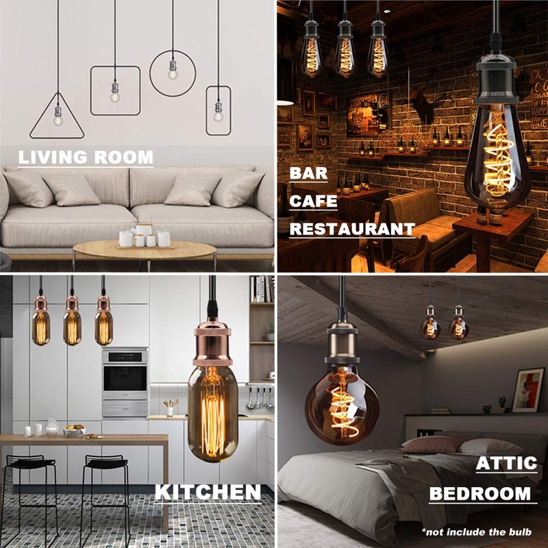 Sevenpers Ceiling Pendant Light Fitting, E27 Vintage Pendant Set in