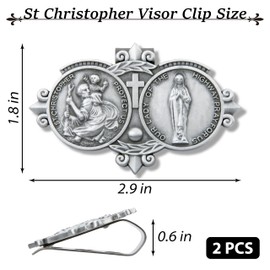 2 PCS St Christopher Medal Visor Clip, Our Lady of The Highway Visor Clip, Silver Car Driver Visor Clips, St Christopher Medal Saint Christoper Clips for Cars Driving Decorations