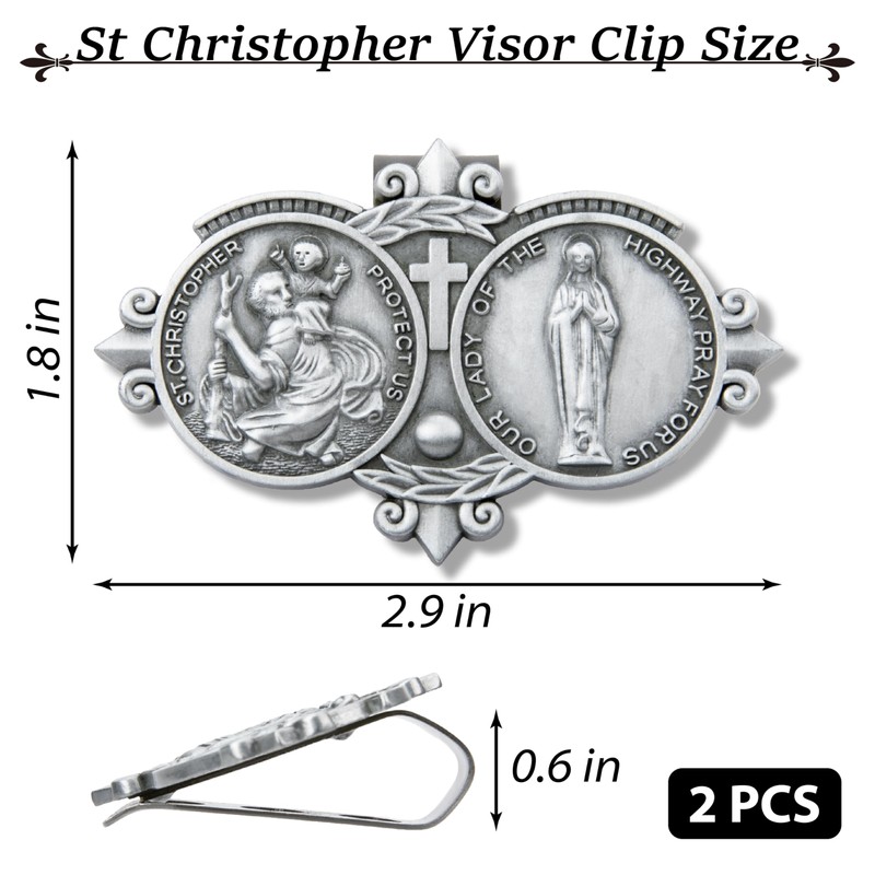 2 PCS St Christopher Medal Visor Clip, Our Lady of