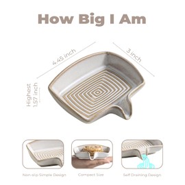 Soap Dishes, Ceramic Shower Soap Dish with Waterfall Design Bar Soap Holder Self Draining Soap Saver for Shower, Bathroom, Sink, Kitchen and Countertop, Beige White