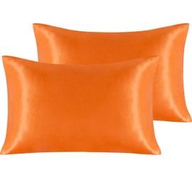 NTBAY 2 Pack Satin Standard Pillowcases for Hair and Skin, Luxurious and Silky Pillow Cases with Envelope Closure, 20x26 Inches, Orange