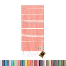 KZY LONDON Beach Towel - Large Turkish Beach Towels for Camping, Swimming, Bath, Gym, Picnic - Quick Dry, Super Absorbent, Lightweight, Compact Cotton Hammam Towels for Adults, Men, Kids (Coral)