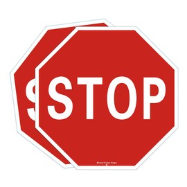 BlazeVideo 2-Piece Stop Sign 30 x 30 cm Made of Rustproof Aluminium Stop Signs Traffic Sign Road Slow Warning Signs Easy Assembly