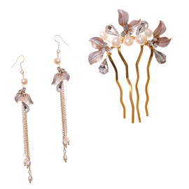 IWOWHERO 3pcs Wedding Hair Accessories Set Leaf Beaded Hair Comb Fork Earrings for Brides and Bridesmaids Elegant Headdress for Special Occasions