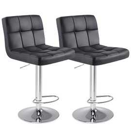 SMUG Bar Stools Set of 2, PU Leather Adjustable Swivel Barstools with Back, Armless Hydraulic Kitchen Counter Height Bar Stools, Thickened Seat Cushion Square Island Barstools