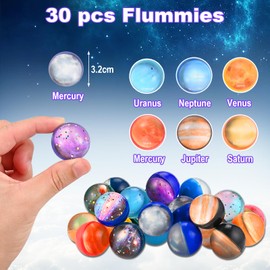 GOLDGE Pack of 30 Bouncy Balls for Children, Rubber Ball Planets Children Suitable as Party Bags Children's Birthday, 32 mm Rubber Ball Children's Jumping Ball for Guest Gift Children's Birthday,