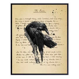 The Raven - Edgar Allan Poe Vintage Wall Art Decor Set - Rustic Retro Home, Apartment or Office Decoration Picture for Living Room, Bedroom - Gift for Goth and Steampunk Fans