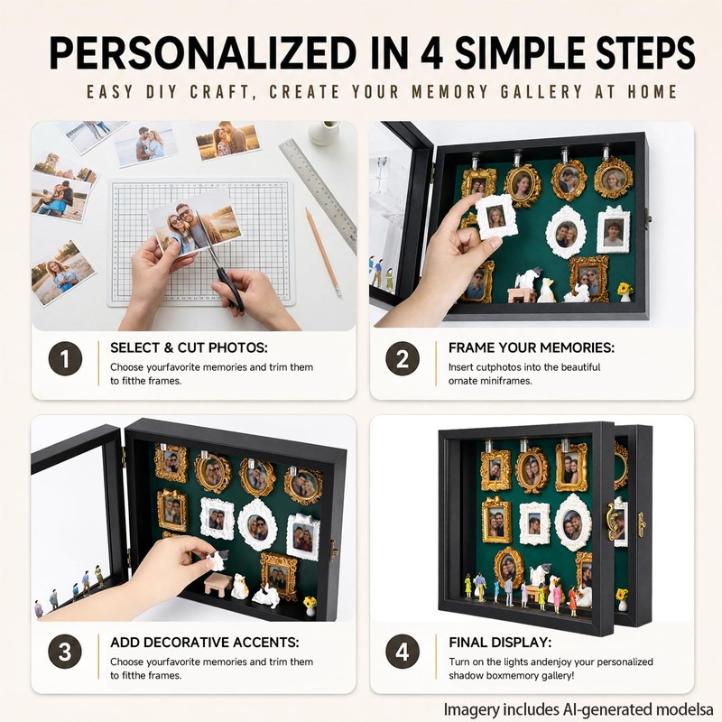 DIY Mini Museum Silhouette Box Frame Set with 8pcs Figurines