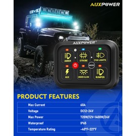 Auxpower 6 Gang Switch Panel Toggle Momentary Pulsed Led Switch Panel RGB Dimmable Switch Panel Auxiliary Circuit Control Relay System Automotive Switch Panel for Truck Boat Car(RGB A26 Switch Panel)