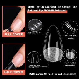 EODCI Short Almond False Nail Tips 600pcs Gel Acrylic Nail Tips for Full Cover Nail Extension Home DIY Nail Salon 12 Sizes Soft Gel Nail Tips Acrylic False Nails for Nail Extension Art Salon