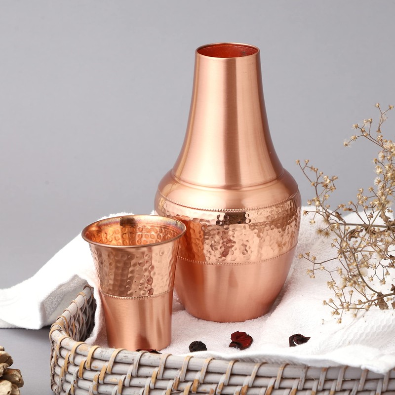 Pure Copper Bed Side Carafe for Ayurveda Health Benefits -