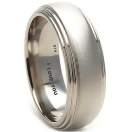 BESTTOHAVE Mens Titanium Ring -8mm Wide Engraved With I Love You Classic Unisex Wedding Engagement Comfort Fit Jewellery Band Ring - Size T (Available in Most Sizes)