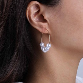 Cimenexe Bohemian Pearl Dangle Earrings Gold Hollow Hoop Drop Earrings Round Pearl Bead Stud Earrings Minimalist Pearl Circle Earrings Jewelry for Women