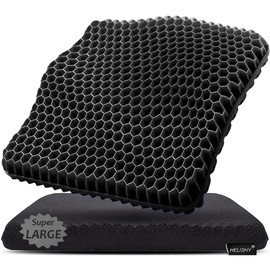 Gel Seat Cushion, Super Large Gel Cushion Chair Pads with Non-Slip Cover for Home Office Car Seat Wheelchair, Soft Breathable Honeycomb Seat Cushion for Relieve Hip Pain, As Seen On TV (Black)