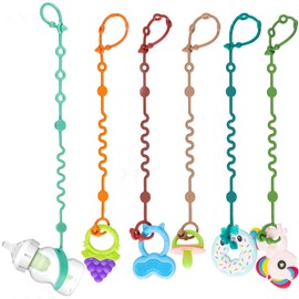 LittleHugs Toy Straps for Baby, 5pcs Adjustable Toy Holder for Stroller Accessories, Silicone Baby Tether Pacifier Clip, No Throw Baby Travel Essential Leash for High Chair, Car Seat (6-Pack)