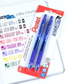 Pentel EnerGel X Retractable Liquid Gel Rollerball Pen, Everyday Writing, Office Supplies, School Supplies, 0.7mm Medium Point, Blue Ink, BL107BP2-C, 2 Pack