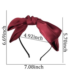 Tofwaol Red Bow Headband for Women Christmas Headband Red Hair Bow Headband for Girls Satin Silk Headband Hair Ribbon Bowknot Headband Red Hair Accessories for Women Bow Headwear Hair Hoop