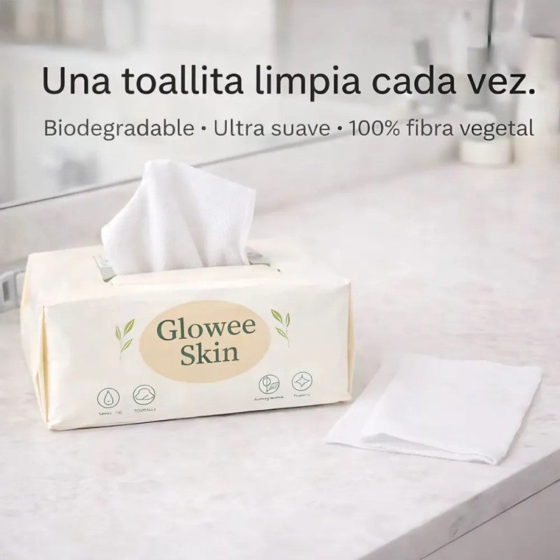 Toallitas Faciales Glowee Skin 70 Pzas 100% Fibra Vegetal