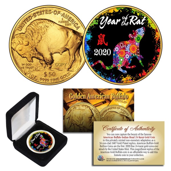 2020 Lunar New Year of The Rat 24K Gold Clad Buffalo Tribute Coin Polychrome Box