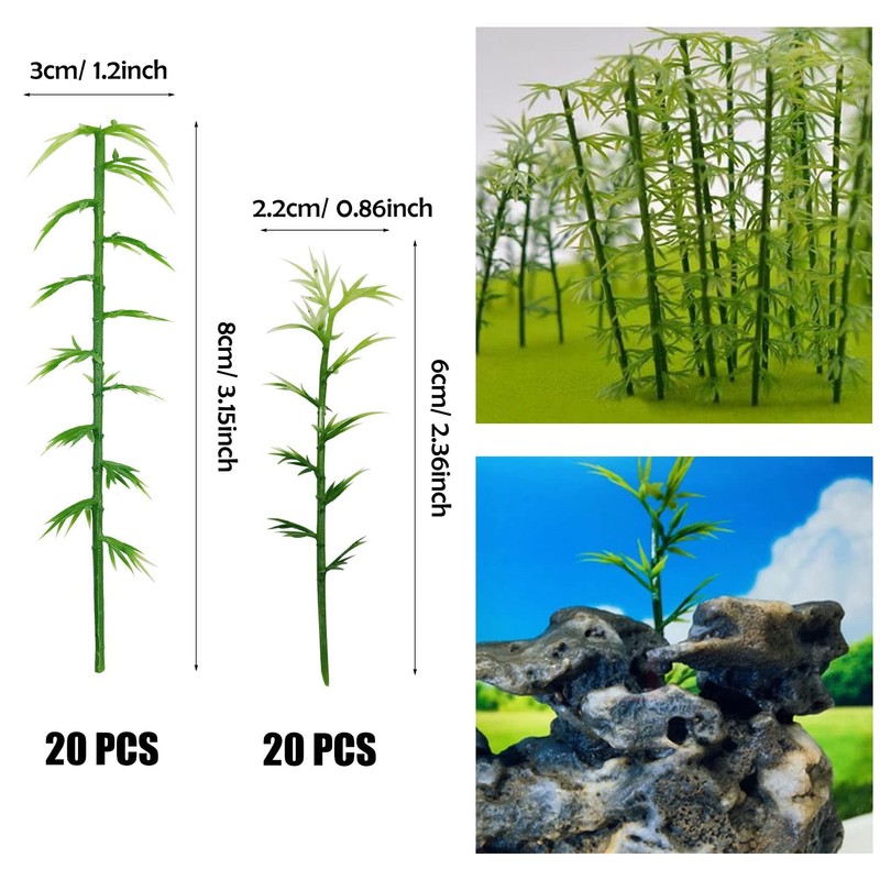 Cayway Model Bamboo Trees, 2 Size Green Plastic Bamboo Trees