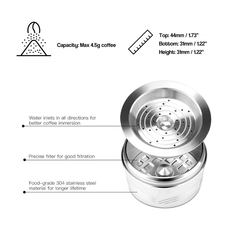 Reusable Coffee Capsule Stainless Steel Refillable Coffee Pod with Brush